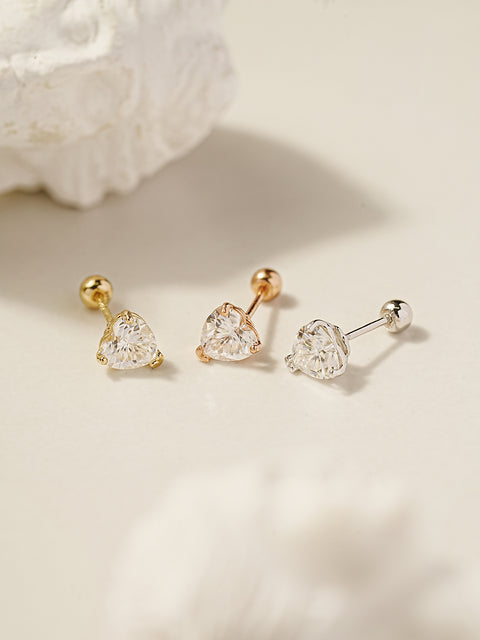 14K Gold N Moissanite Glory Heart Cartilage Earring 20G18G16G