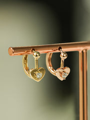 14K 18K Ball Heart Cartilage Hoop Earring