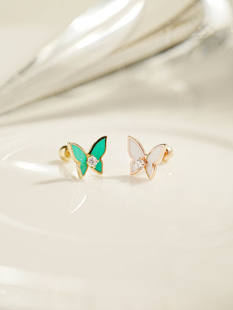 14K Gold Enamel Cubic Butterfly Cartilage Earring 20g