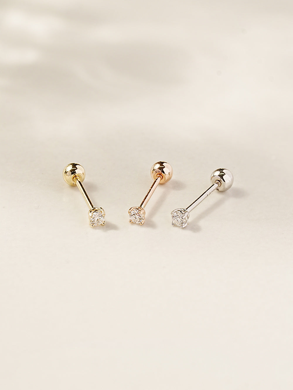 14K Gold 4 Pronged Moissanite Cartilage Earring 20G18G16G