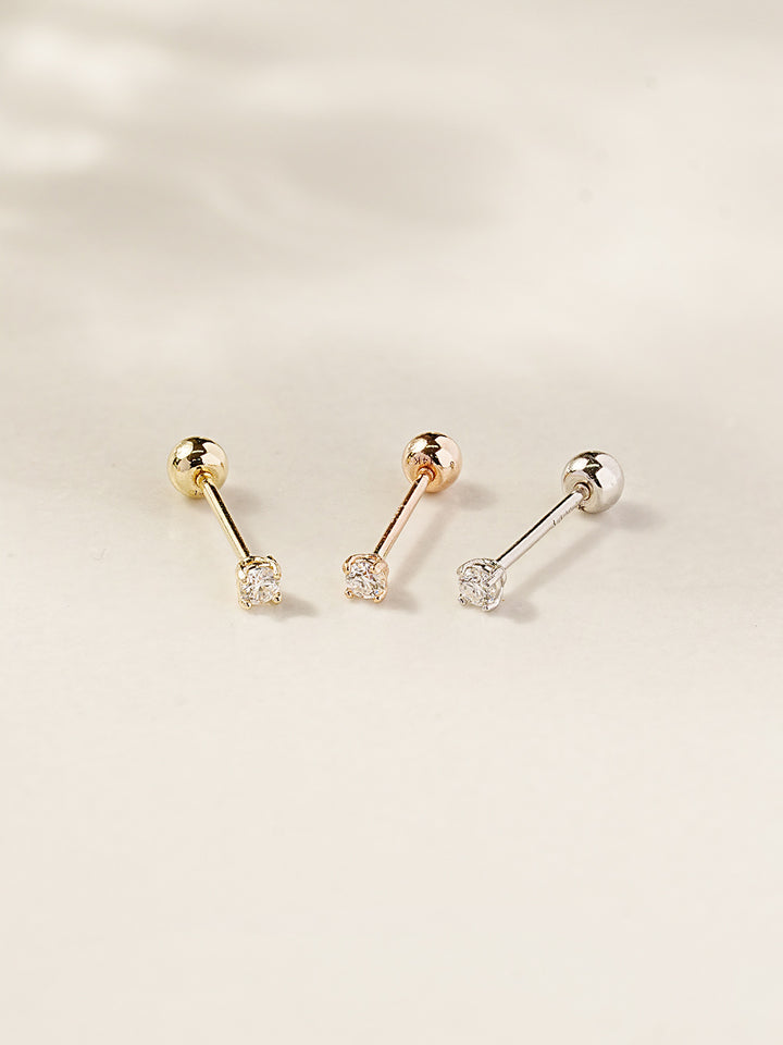14K Gold 4 Pronged Moissanite Cartilage Earring 20G18G16G