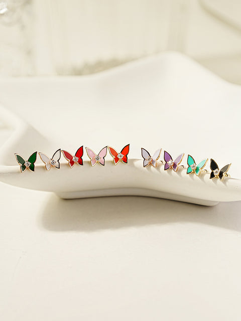 14K Gold Enamel Cubic Butterfly Cartilage Earring 20g