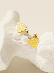 14K Gold Enamel Heart Smile Cartilage Earring 20G