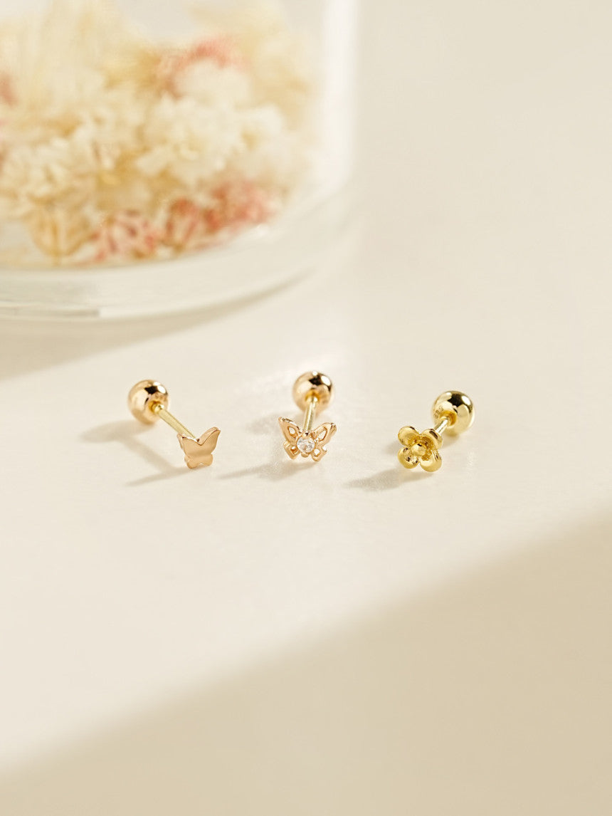 14K Gold Mini Butterfly Flower Cartilage Earring 20G18G16G