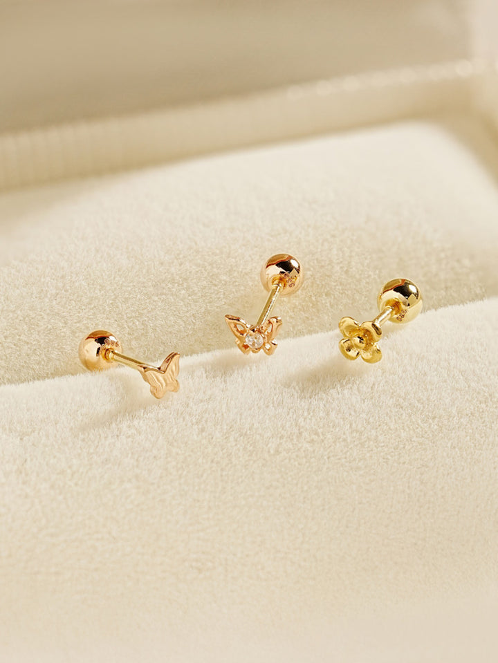 14K Gold Mini Butterfly Flower Cartilage Earring 20G18G16G