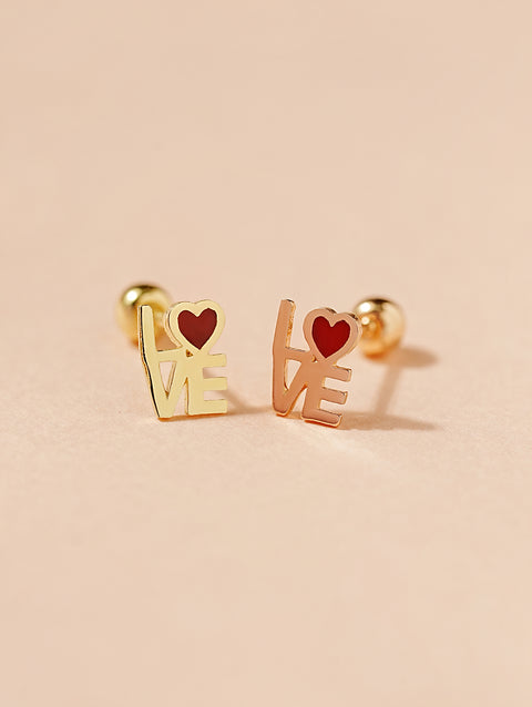 14K Gold Enamel Love Lettering Cartilage Earring 20G