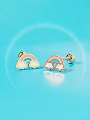 14K Gold Enamel Rainbow Cartilage Earring 20G
