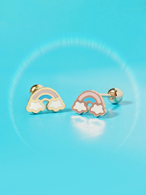 14K Gold Enamel Rainbow Cartilage Earring 20G