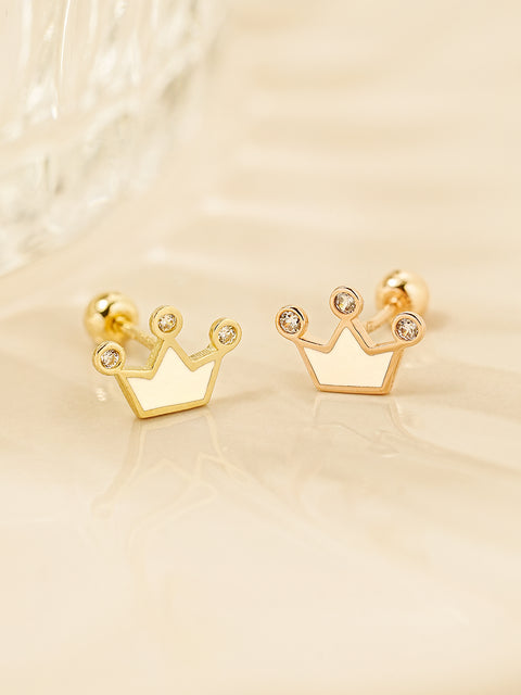 14K Gold Enamel Cubic Point Crown Cartilage Earring 20G