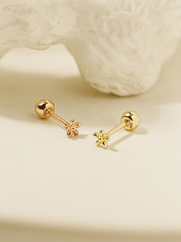 14K Gold Mini Ball Flower Cartilage Earring 20G