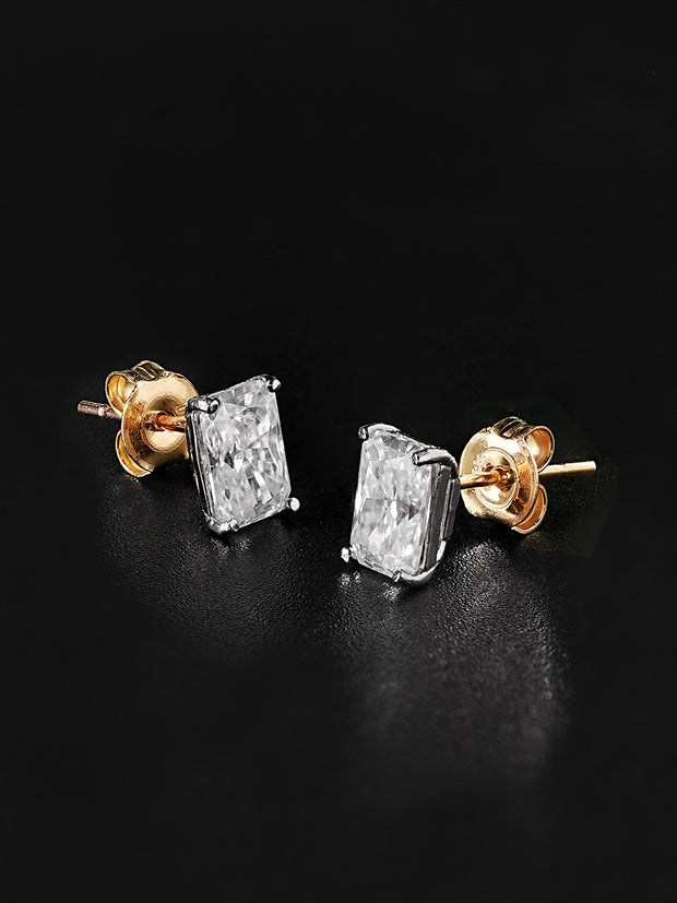 14K Gold Moissanite Radient Cut Stud Earring