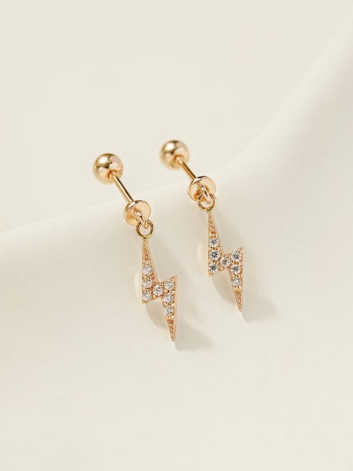 14K Gold Cubic Lightning Drop Cartilage Earring 20G
