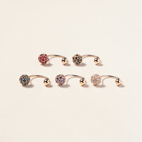 14K Gold Pave CZ Ball Curve Piercing 20g