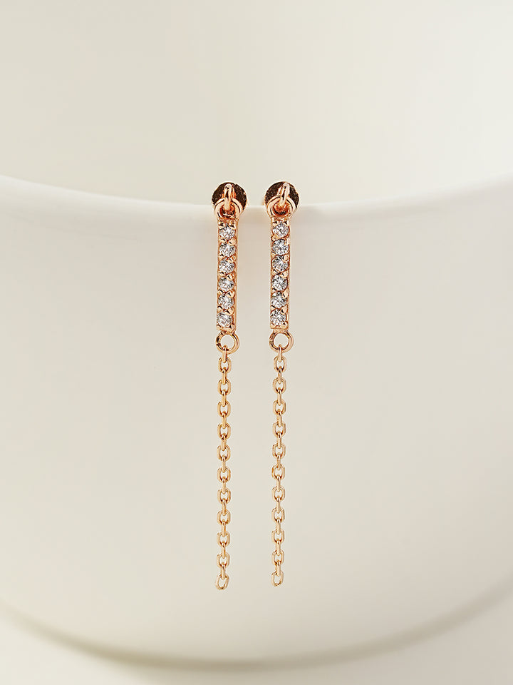 14K Gold Cubic Stick Long Chain Drop Cartilage Earring 20G