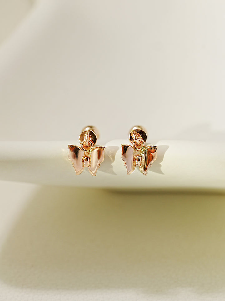 14K Gold Mini Butterfly Drop Cartilage Earring 20G