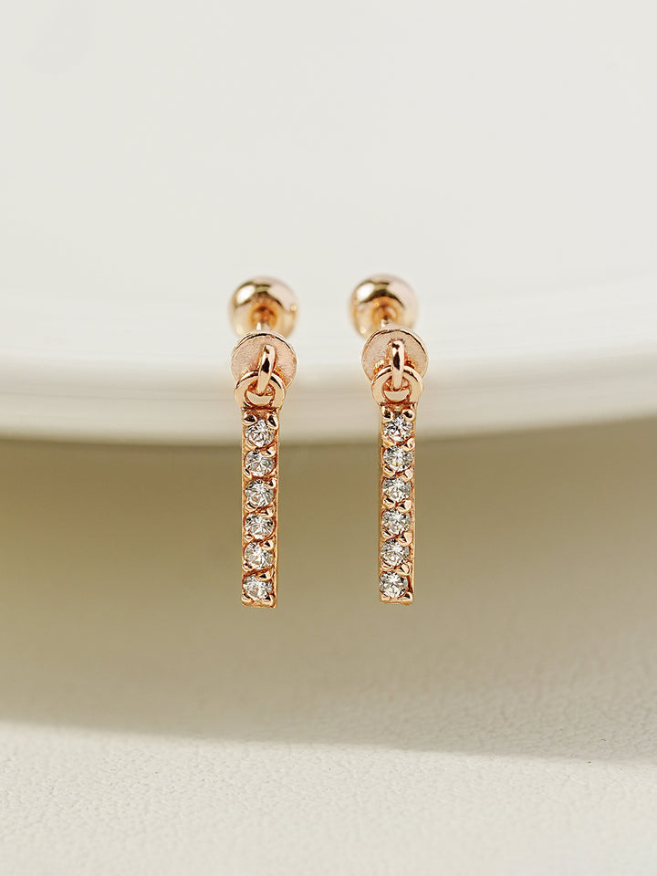14K Gold Cubic Stick Drop Cartilage Earring 20G