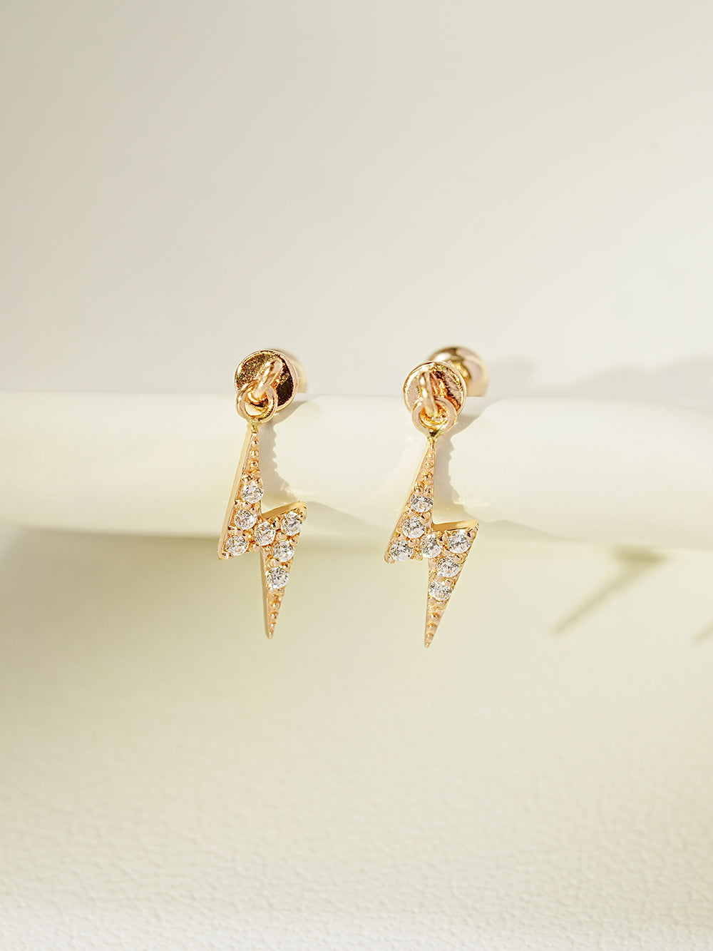 14K Gold Cubic Lightning Drop Cartilage Earring 20G