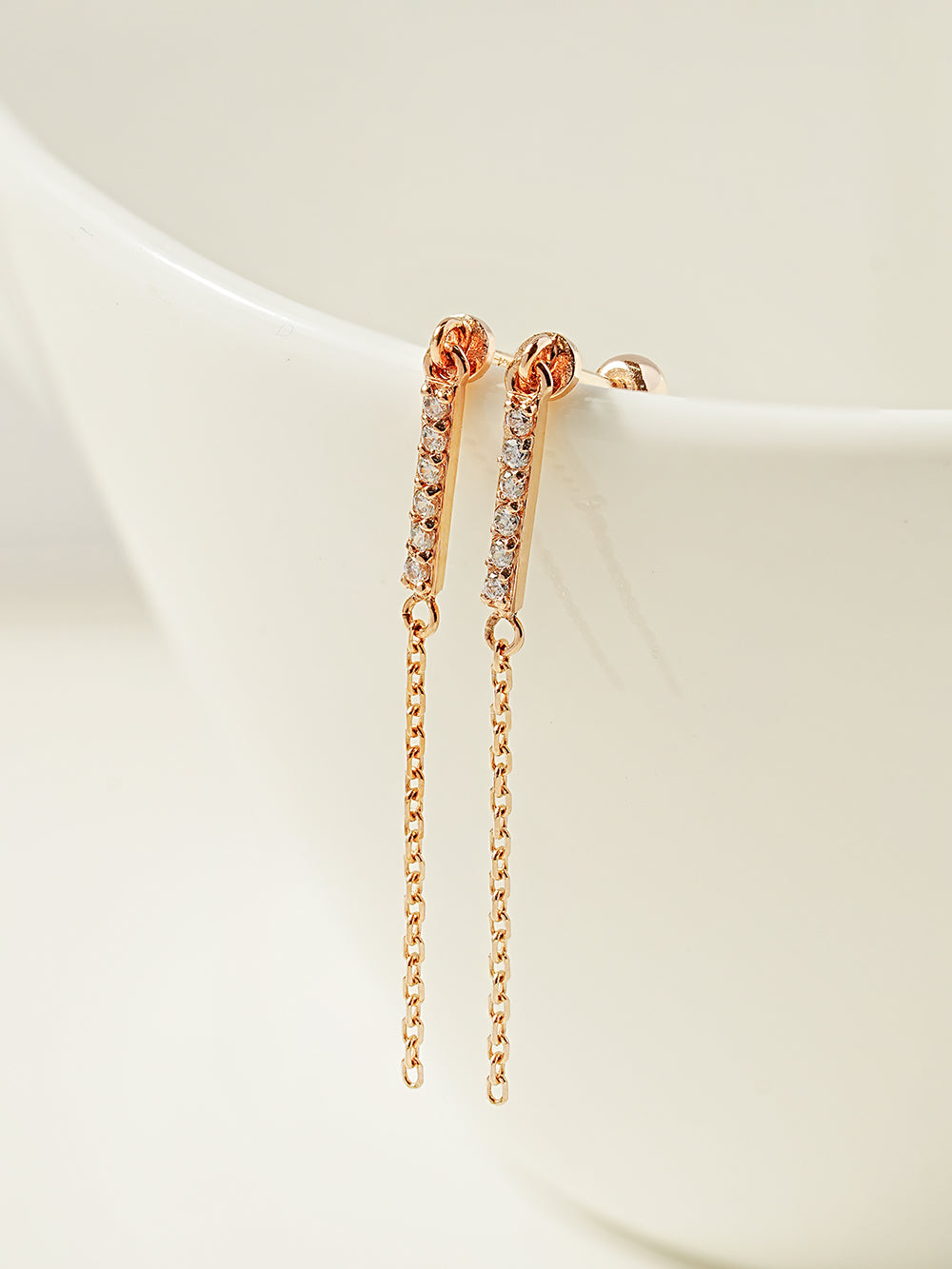 14K Gold Cubic Stick Long Chain Drop Cartilage Earring 20G