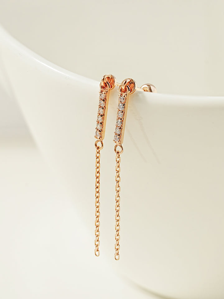 14K Gold Cubic Stick Long Chain Drop Cartilage Earring 20G