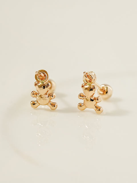 14K Gold Baby Teddy Bear Drop Cartilage Earring 20G