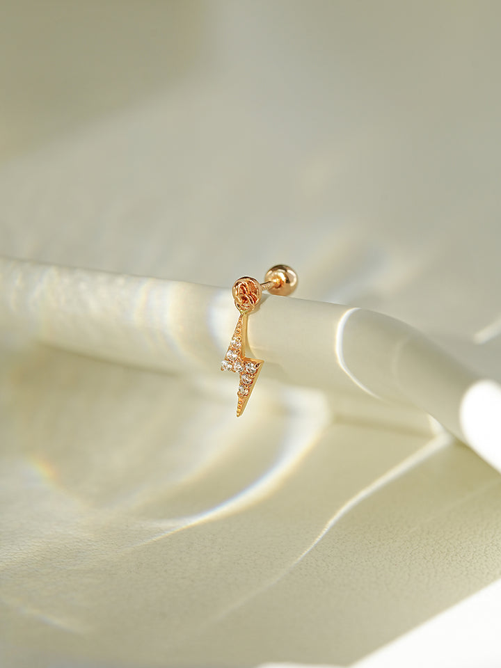 14K Gold Cubic Lightning Drop Cartilage Earring 20G