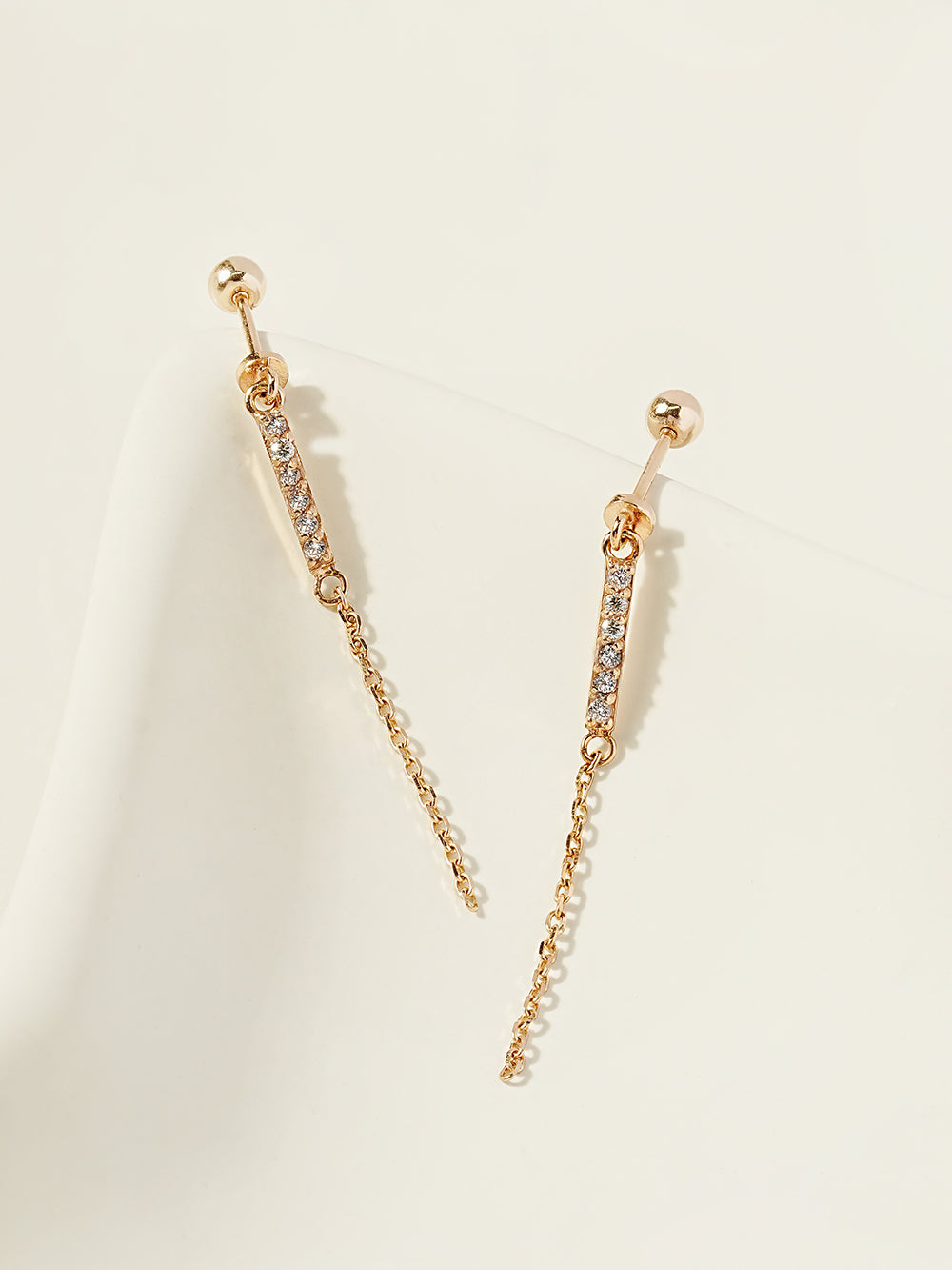 14K Gold Cubic Stick Long Chain Drop Cartilage Earring 20G