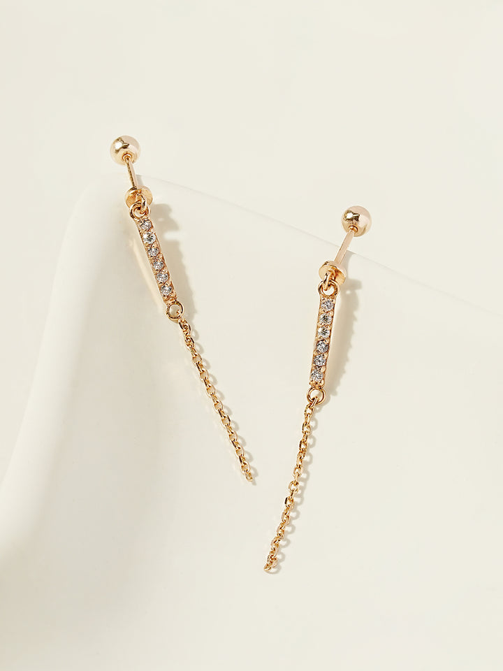 14K Gold Cubic Stick Long Chain Drop Cartilage Earring 20G