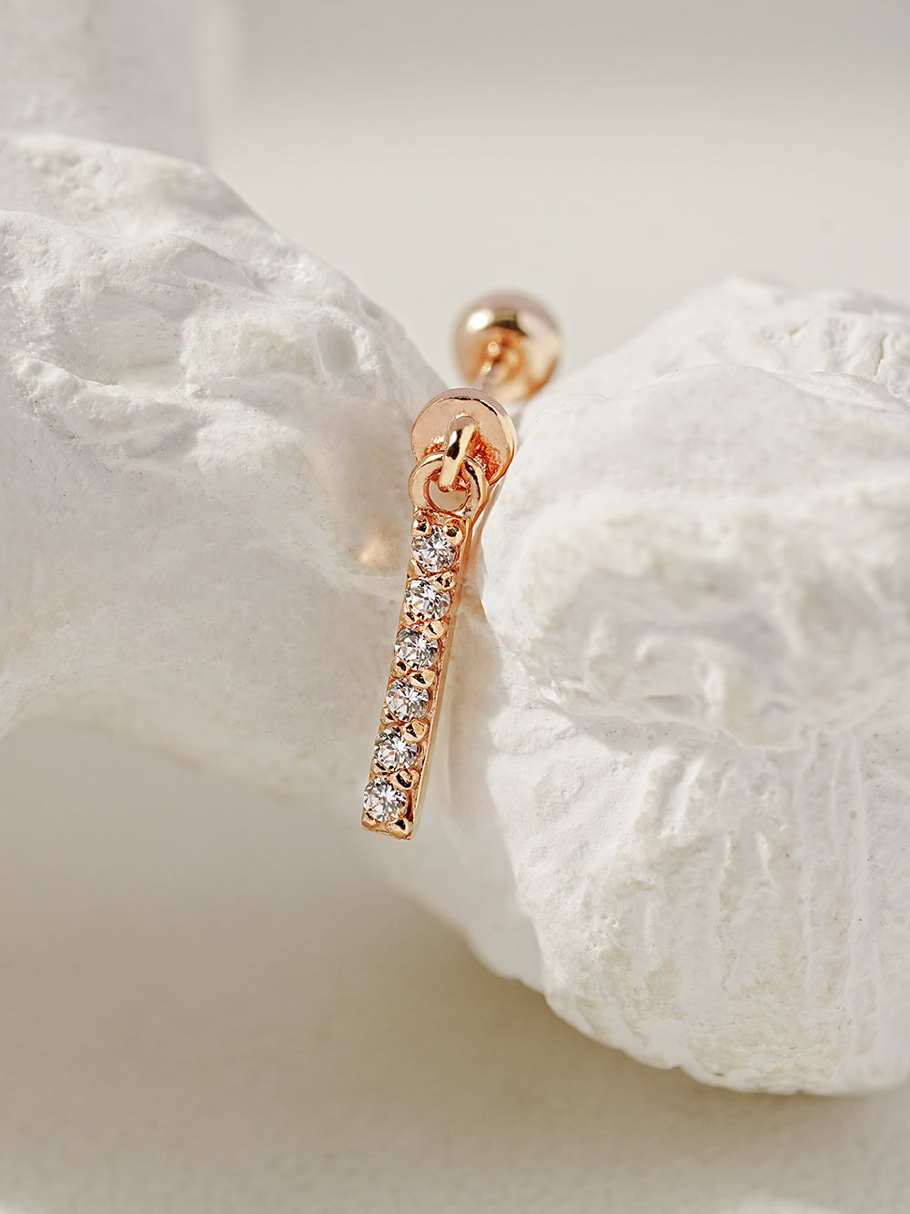 14K Gold Cubic Stick Drop Cartilage Earring 20G