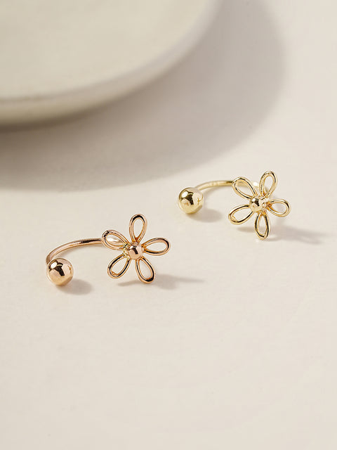 14K Gold 5 Petal Flower Curve Piercing 20G