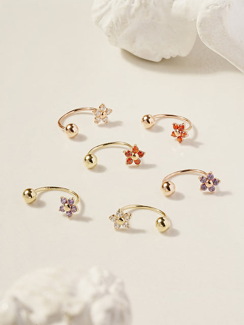 14K Gold Minimi Five Petal Flower Curve Piercing 20G