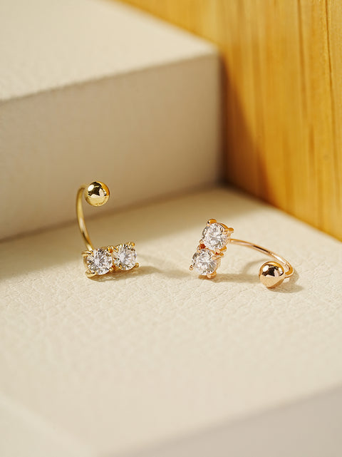 14K Gold Crystal Bar Curve Piercing 20G