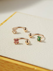 14K Gold Minimi Four Petal Flower Curve Piercing 20G