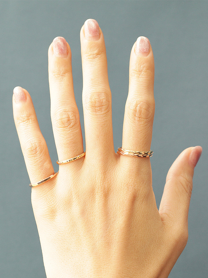 14K Gold Hallow Layered Cutting Guard Ring