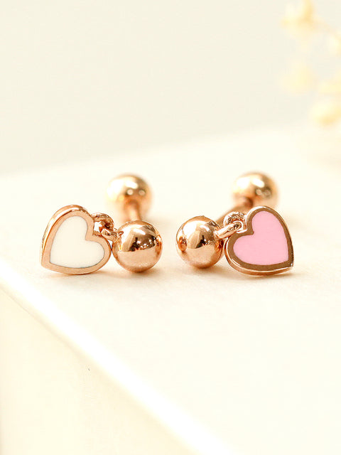 14K Gold Enamel Heart Drop Cartilage Earring 20G18G16G