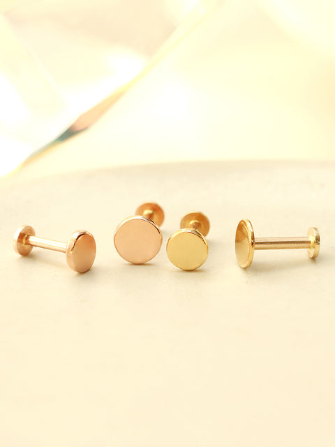 14K Gold Flat Round Internally Threaded Labret Piercing 18G16G