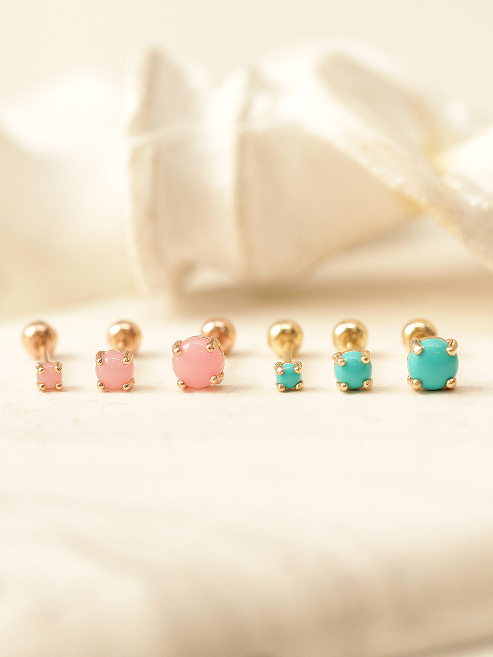 14K Gold Daily Opal Cartilage Earring 2mm, 3mm, 4mm 20G