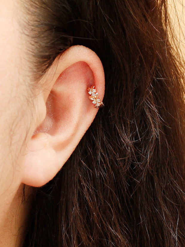 14K Gold Leaf Cubic Conch Hoop Earring