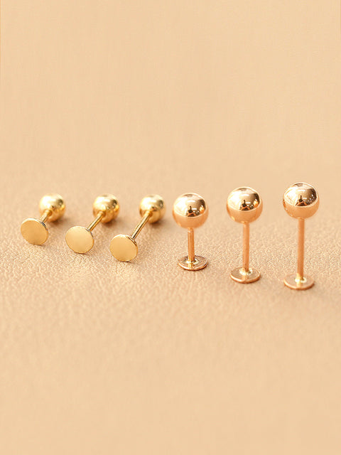 14K Gold Two Way Ball Labret Earring 20G