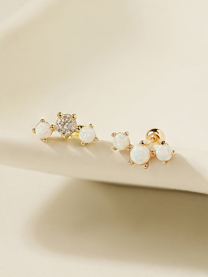 14K Solid Gold Triple Opal Cubic Cartilage Earring 20G18G16G