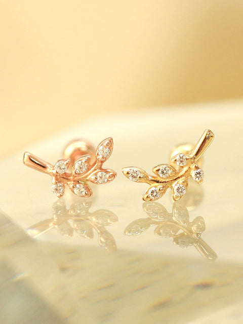 14K Gold Point Leaf Cartilage Earring 20G18G16G