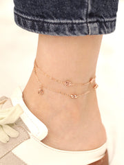 14K Gold Two Lines Rose Ball Anklet