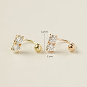 14K Gold Crystal Bar Curve Piercing 20G