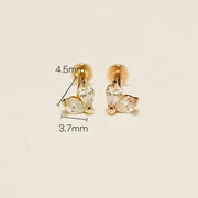 14K Gold Mini Teardrop Heart Cubic Internally Threaded Labret Piercing 18G16G