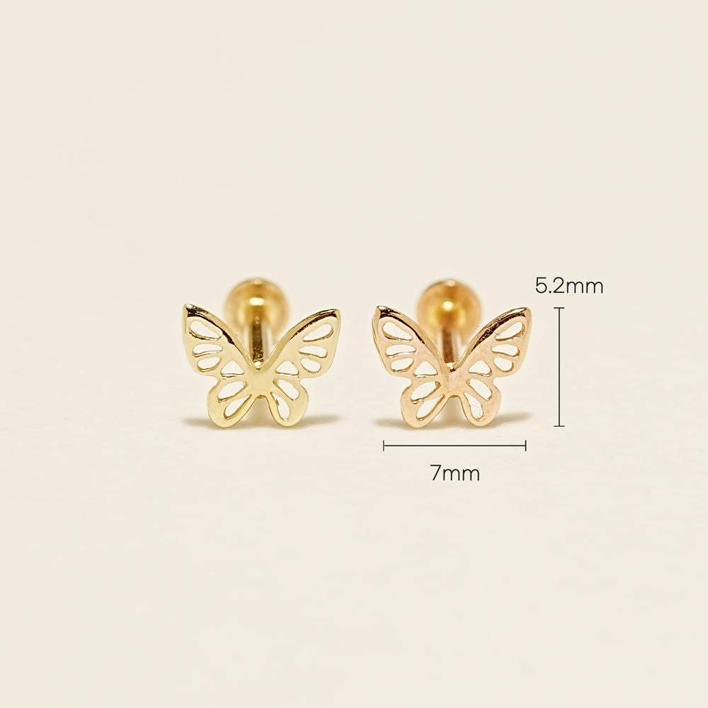 14K Gold Point Butterfly Internally Threaded Labret Piercing 18G16G