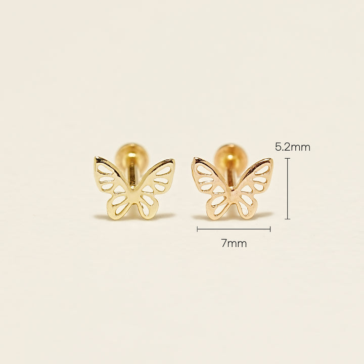14K Gold Point Butterfly Internally Threaded Labret Piercing 18G16G