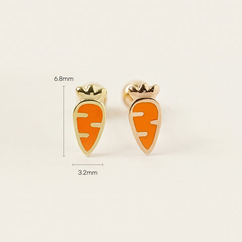 14K Gold Enamel Mini Carrot Cartilage Earring 20G