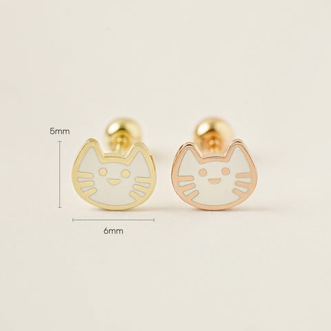 14K Gold Enamel Mild Cat Cartilage Earring 20G