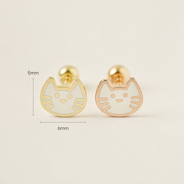 14K Gold Enamel Mild Cat Cartilage Earring 20G