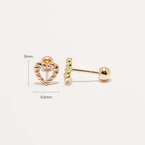 14K Gold Knotted Heart Cartilage Earring 20G