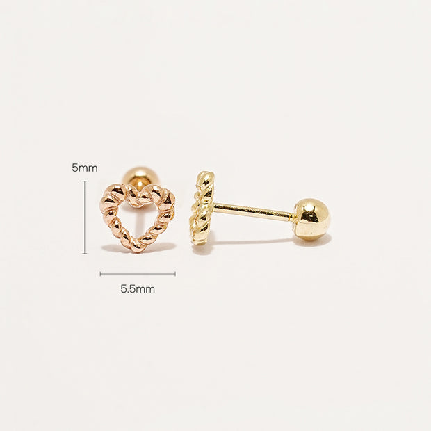 14K Gold Knotted Heart Cartilage Earring 20G